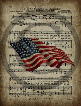 Primitive Americana Star Spangled Banner Grungy Sheet Music Patriotic Print 8&#215;10 for sale