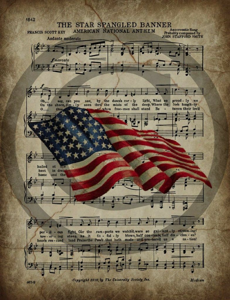 Primitive Americana Star Spangled Banner Grungy Sheet Music Patriotic Print 8×10