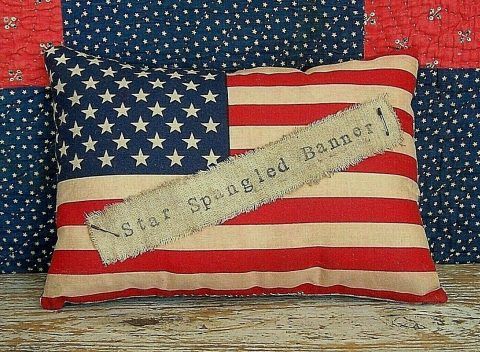 Primitive Flag Pillow &#8220;star Spangled Banner&#8221; Americana Farmhouse Handmade for sale