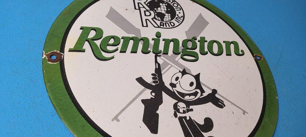 Vintage Remington Porcelain Felix CAT Chevy GUNS GAS PUMP Service Station SIGN
