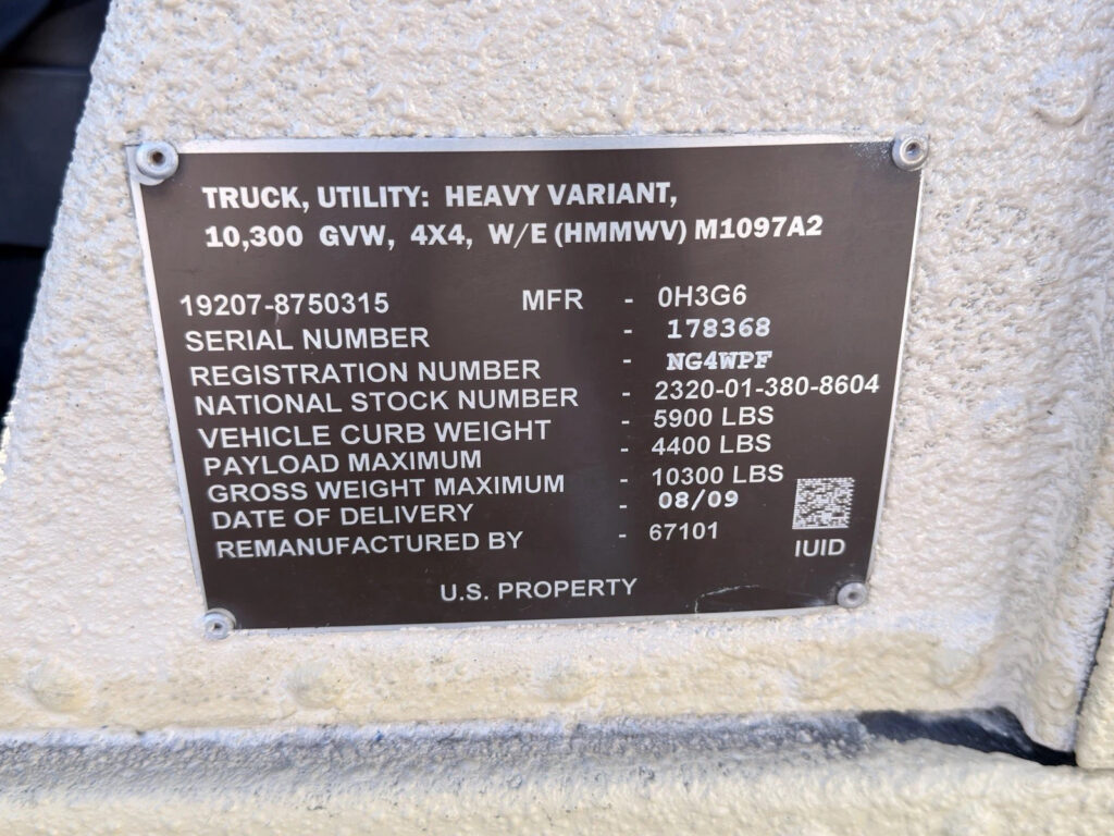 Military Hmmwv M1097a2 Troop Carrier 2009 W/ California License Plate H1 Humvee